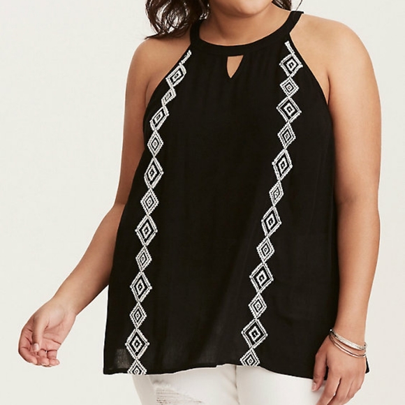 torrid Tops - Torrid || Boho Black Gauze Mock Neck Tank